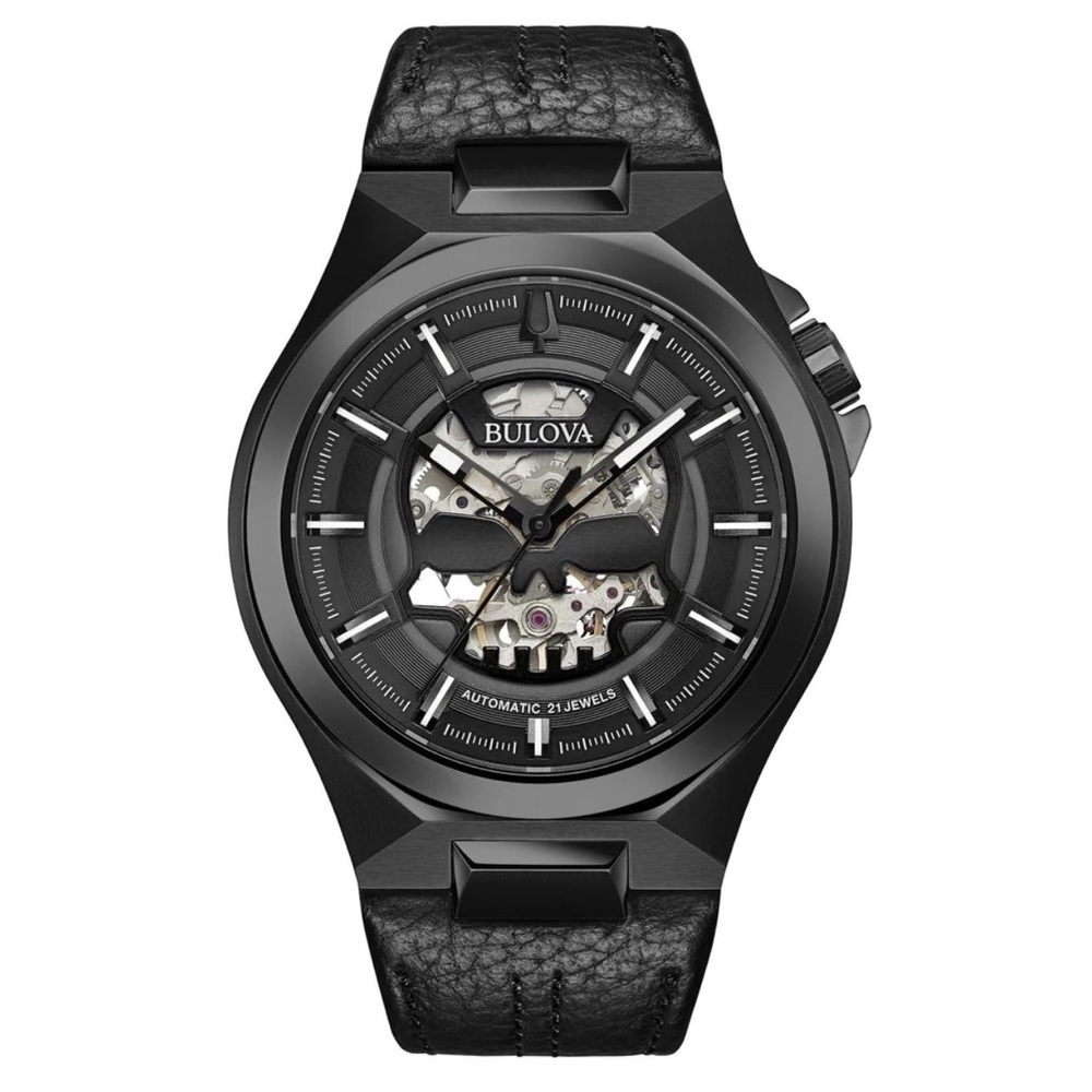 SOLD BULOVA MEN'S MAQUINA AUTOMATIC BLACK LEATHER STRAP WATCH 98A238